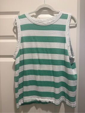 LOFT Green & White Striped Tank Top